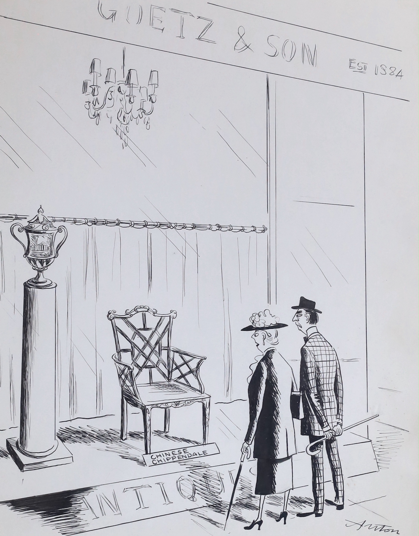 Anton (Beryl Antonia Botterill Yeoman (1907-1970), pen and ink, 'I always thought they sat on the floor', original cartoon for Punch, signed, Chris Beetles label verso, 33 x 27cm